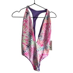 Maaji Deep Scoop‎ Tie Dye Reversible One Piece Small Pink Purple Swimsuit